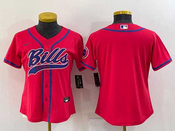 Womens Buffalo Bills Blank Red With Patch Cool Base Stitched Baseball Jersey->women nfl jersey->Women Jersey